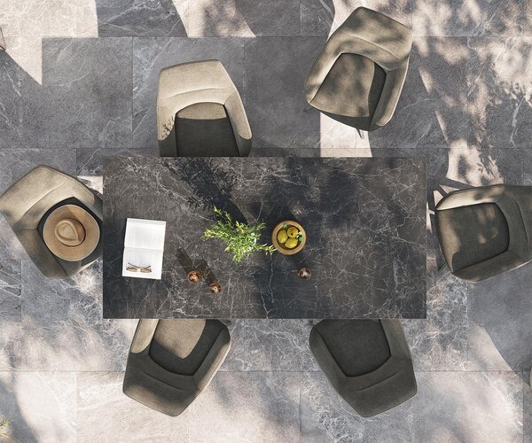 DELIFE Jídelní stůl Edge 200x100 cm keramika Laminam® Nero Greco antracitová křížová podnož nerezová ocel