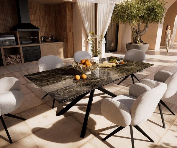 DELIFE Jídelní stůl Edge 200x100 cm keramika Laminam® Emperador Extra Lucidato tmavě hnědá křížová podnož černá