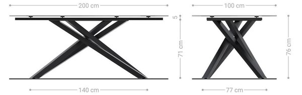 DELIFE Jídelní stůl Edge oválný tvar 200x100 cm keramika beton šedá křížová podnož nerezová ocel