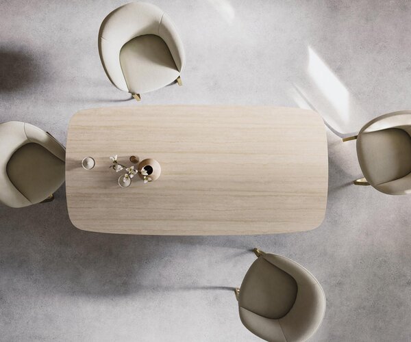 DELIFE Jídelní stůl Edge Boot 200x100 keramika Laminam® Travertino Bianco krémově bílá podnož kovová zlatá