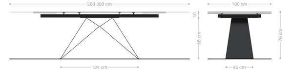 DELIFE Jídelní stůl Edge 200-300x100 keramika Calacatta Luxe bílá-zlatá-šedá podnož ve tvaru V plochá ocel černá rozkládací