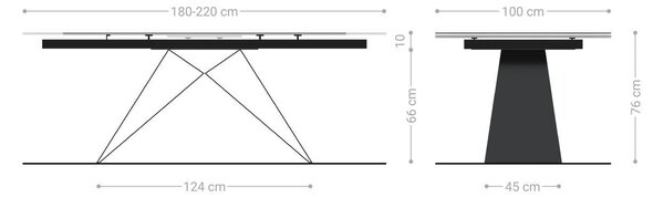 DELIFE Jídelní stůl Edge 180-220x100 keramika Calacatta Luxe bílá-zlatá-šedá podnož ve tvaru V plochá ocel černá rozkládací