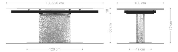 DELIFE Jídelní stůl Edge 180-220x100 keramika Calacatta Luxe bílá-zlatá-šedá Wave nerezová ocel rozkládací