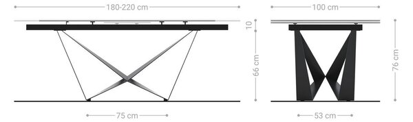 DELIFE Jídelní stůl Edge 180-220x100 keramika Minas Melange bílá béžová Spider plochá ocel nerezová ocel rozkládací
