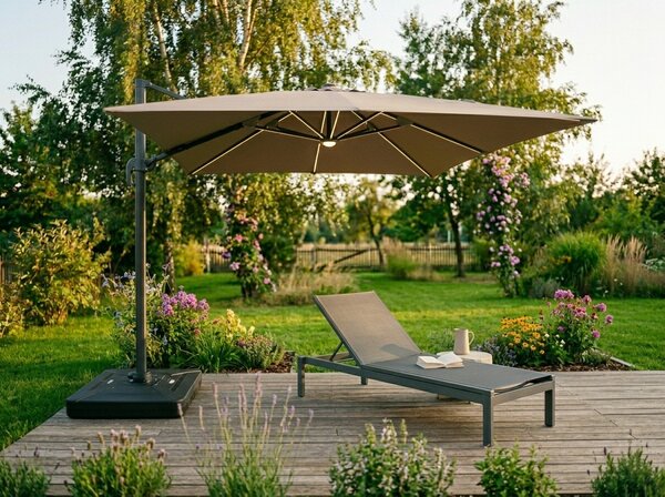 Zahradní slunečník Houseland Vexon s LED osvětlením 300x300 cm světle hnědý