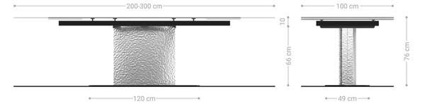 DELIFE Jídelní stůl Edge 200-300x100 keramika Laminam®Noir Desir hnědá Wave nerezová ocel rozkládací