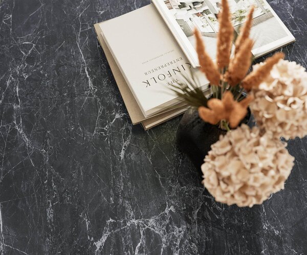 DELIFE Jídelní stůl Edge 200-300x100 keramika Laminam®Nero Greco antracitová Wave nerezová ocel rozkládací