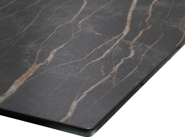 DELIFE Jídelní stůl Edge 200-300x100 keramika Laminam®Noir Desir hnědý křížová podnož obdélník černý rozkládací