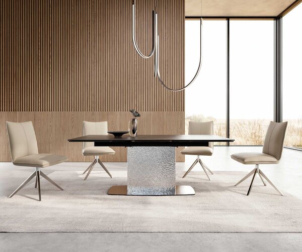 DELIFE Jídelní stůl Edge 200-300x100 keramika Laminam®Noir Desir hnědá Wave nerezová ocel rozkládací