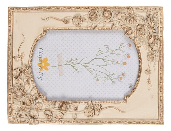 Béžovo zlatý fotorámeček Caroline s plastickou aplikací ve tvaru růže – 10x15 cm