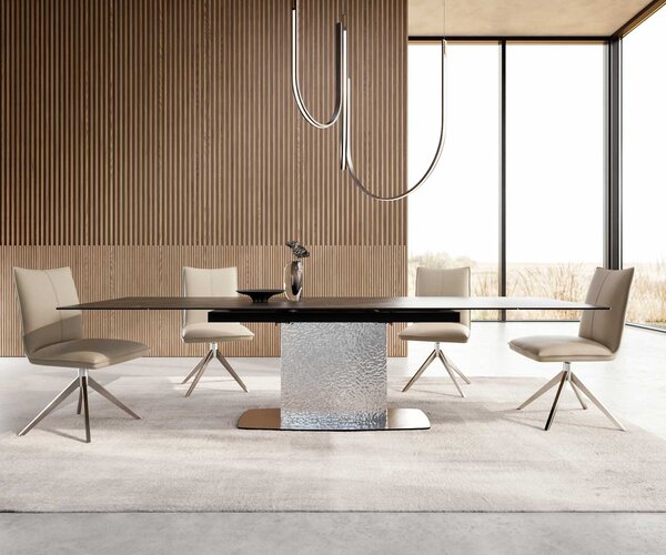 DELIFE Jídelní stůl Edge 200-300x100 keramika Laminam®Noir Desir hnědá Wave nerezová ocel rozkládací