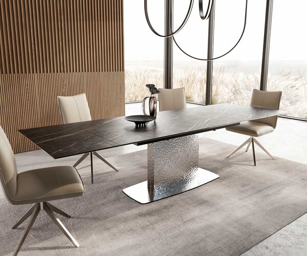 DELIFE Jídelní stůl Edge 200-300x100 keramika Laminam®Noir Desir hnědá Wave nerezová ocel rozkládací