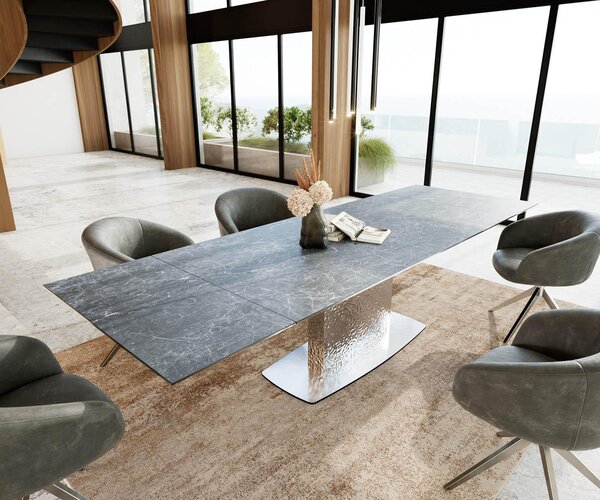 DELIFE Jídelní stůl Edge 200-300x100 keramika Laminam®Nero Greco antracitová Wave nerezová ocel rozkládací
