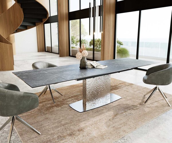 DELIFE Jídelní stůl Edge 200-300x100 keramika Laminam®Nero Greco antracitová Wave nerezová ocel rozkládací