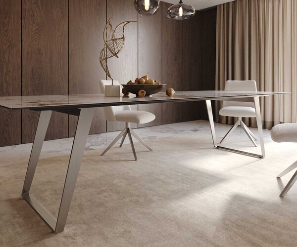 DELIFE Jídelní stůl Edge 300x100 keramika Minas Melange bílá béžová nerezová ocel šikmý