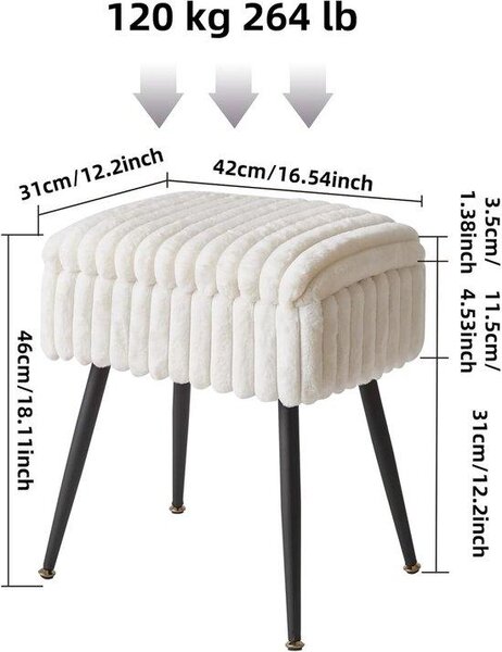 Kosmetický stolek Kruk – Zrcadlo s osvětlením – Pohodlné sezení – Skrytý úložný prostor – 42 x 31 x 46 cm – Bílá barva