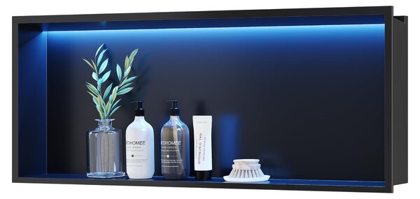 Sprchová hlavice z nerezové oceli s RGB LED osvětlením, vestavěná sprchová kabina, černá, 75 x 30 cm