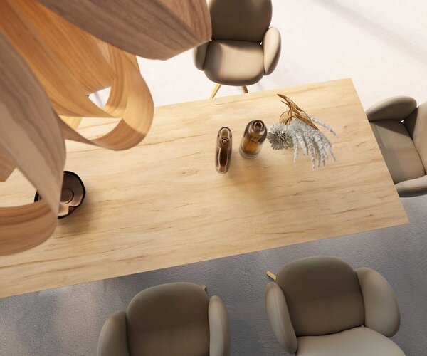 DELIFE Jídelní stůl Edge 300x100 keramika Laminam® Sabbia dubová barva Spider plochá ocel černá