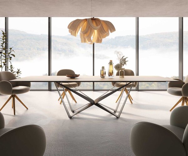 DELIFE Jídelní stůl Edge 300x100 keramika Laminam® Sabbia dubová barva Spider plochá ocel černá