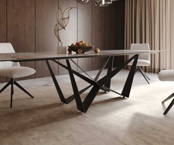 DELIFE Jídelní stůl Edge 300x100 keramika Minas Melange bílá béžová Spider plochá ocel černá