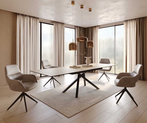 DELIFE Jídelní stůl Edge 200-300x100 keramika Laminam® Sabbia dubová křížová podnož obdélníkový černý rozkládací