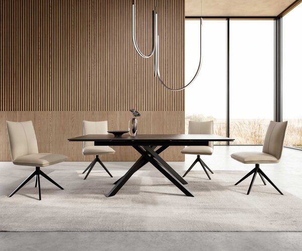 DELIFE Jídelní stůl Edge 200-300x100 keramika Laminam®Noir Desir hnědý křížová podnož obdélník černý rozkládací