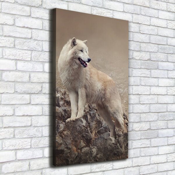 Vertikální Foto obraz canvas Vlk na skále ocv-60381309