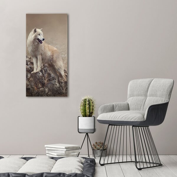 Vertikální Foto obraz canvas Vlk na skále ocv-60381309