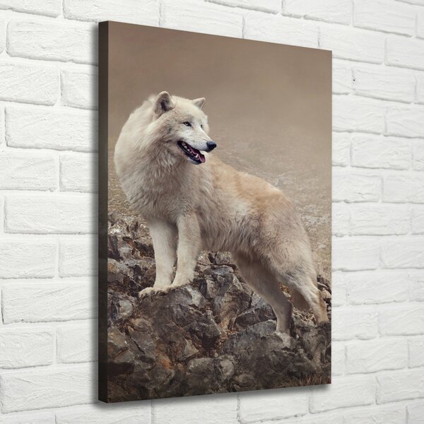 Vertikální Foto obraz canvas Vlk na skále ocv-60381309