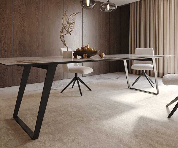 DELIFE Jídelní stůl Edge 300x100 keramika Minas Melange bílá béžová kov šikmý černá