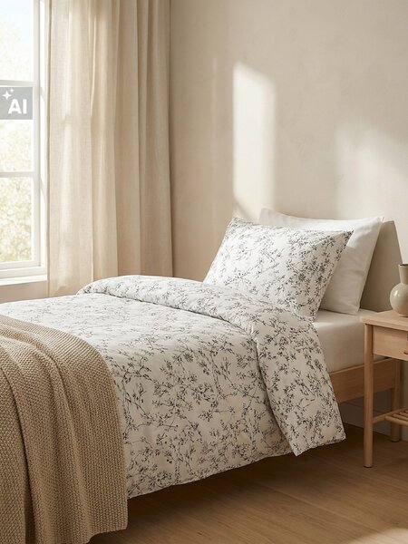 Sinsay - Bavlněné ložní povlečení s rostlinným motivem - zelená