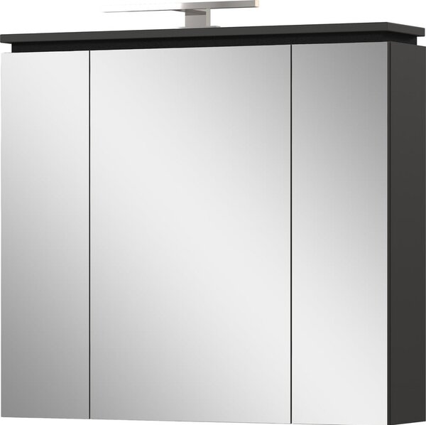 Antracitová koupelnová skříňka se zrcadlem a osvětlením 76x74 cm Modesto – Germania