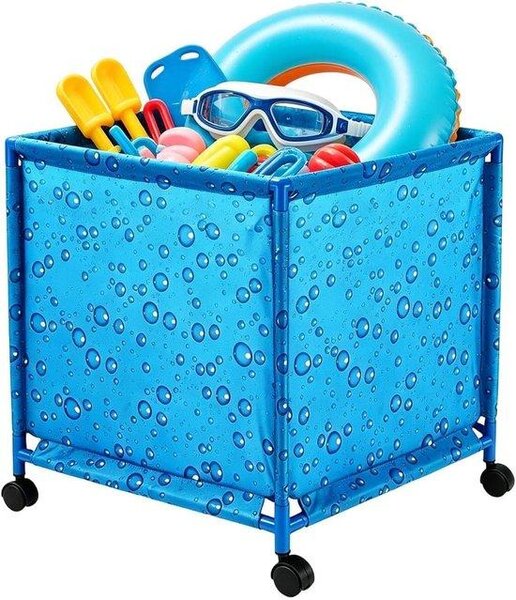 Úložný box pro bazén – mobilní organizér – úložný box do zahrady – s hladkými kolečky – 58x16x10 cm – modrá barva