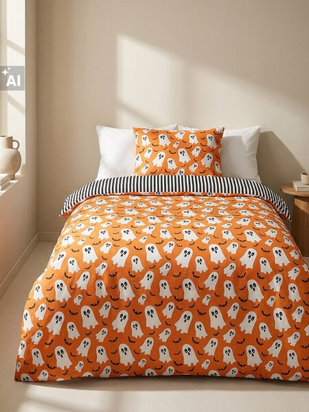 Sinsay - Sada ložního prádla s halloweenským motivem - oranžová