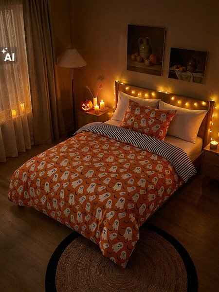 Sinsay - Sada ložního prádla s halloweenským motivem - oranžová