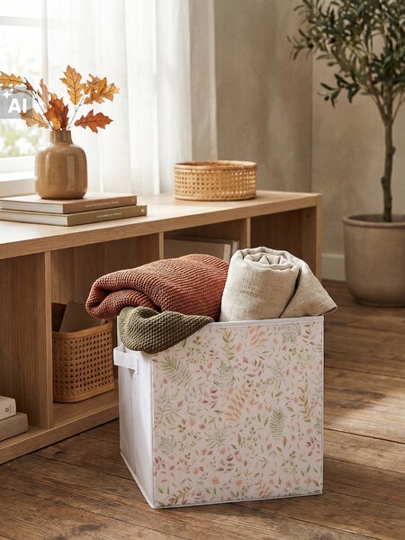 Sinsay - Skládací úložný box s květinovým vzorem - béžová