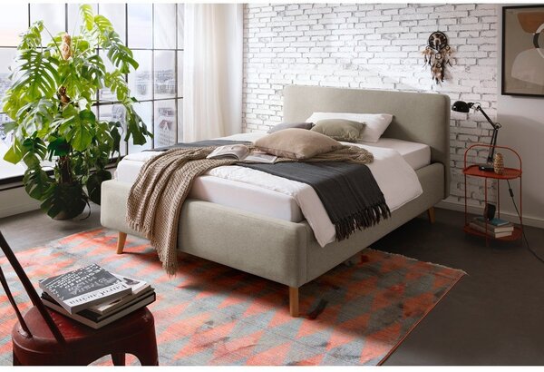 Taupe čalouněná dvoulůžková postel s úložným prostorem s roštem 140x200 cm Mattis – Meise Möbel