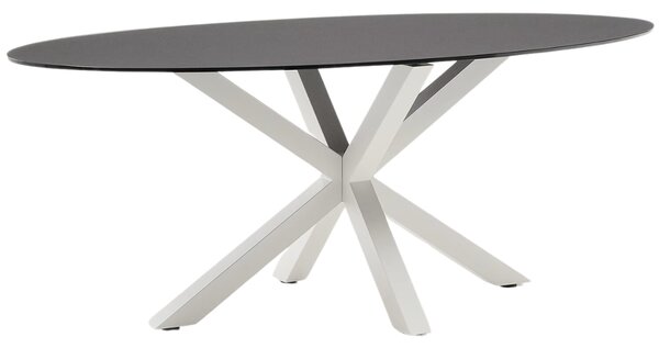 Matně černý skleněný jídelní stůl Kave Home Argo 200 x 100 cm s bílou kovovou podnoží