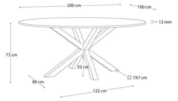 Matně černý skleněný jídelní stůl Kave Home Argo 200 x 100 cm s bílou kovovou podnoží