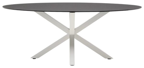 Matně černý skleněný jídelní stůl Kave Home Argo 200 x 100 cm s bílou kovovou podnoží