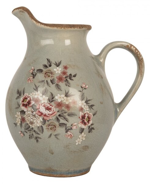 Zelený dekorační keramický džbán s květy Floria M - 21*16*24 cm - Clayre & Eef