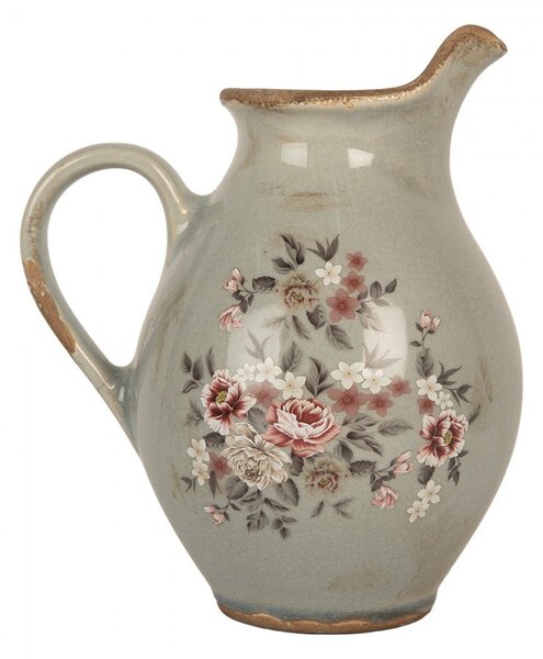 Zelený dekorační keramický džbán s květy Floria M - 21*16*24 cm - Clayre & Eef