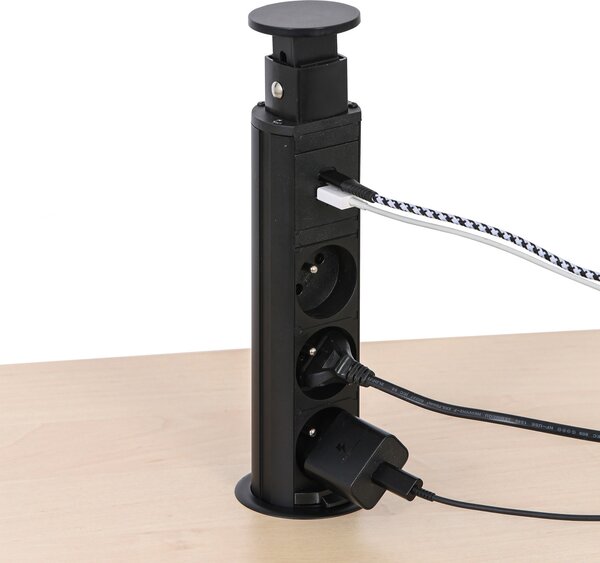 Stolní vysouvací zásuvka, 3× 230 V, USB-A, USB-C, černá