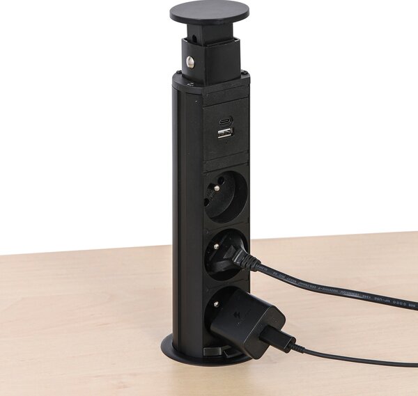 Stolní vysouvací zásuvka, 3× 230 V, USB-A, USB-C, černá