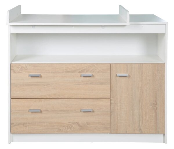 Nízká dětská komoda v dekoru dubu s přebalovacím pultem v bílo-přírodní barvě 117x98 cm Gabriella – Roba