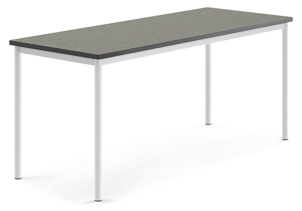 AJ Produkty Stůl SONITUS, 1800x700x760 mm, bílé nohy, deska s linoleem, tmavě šedá