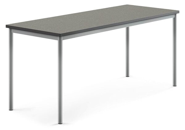 AJ Produkty Stůl SONITUS, 1800x700x760 mm, stříbrné nohy, deska s linoleem, tmavě šedá