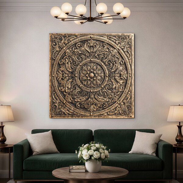 DUBLEZ | Dřevěná mandala - Bronzová ornamentace | UV tisk, Premium