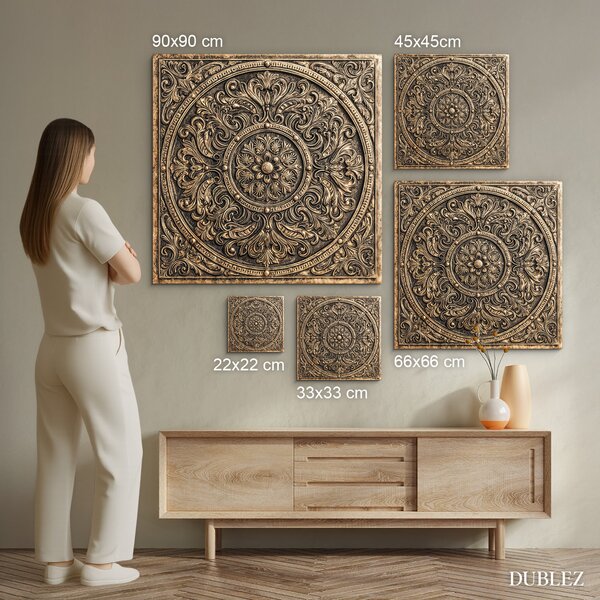 DUBLEZ | Dřevěná mandala - Bronzová ornamentace | UV tisk, Premium
