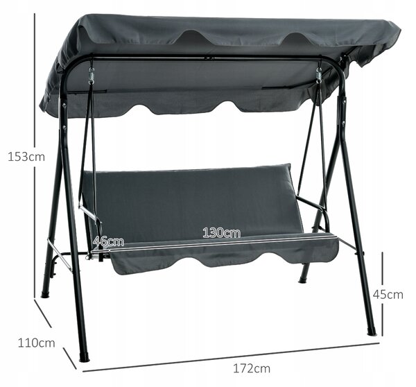 Zahradní houpačka pro 3 osoby Outsunny s baldachýnem 172x110x153 cm šedá